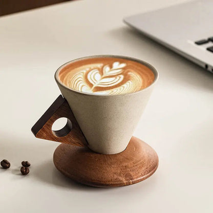 🔥Last Day 49% OFF – Vintage Cone Porcelain Coffee Cup with Wooden Base☕