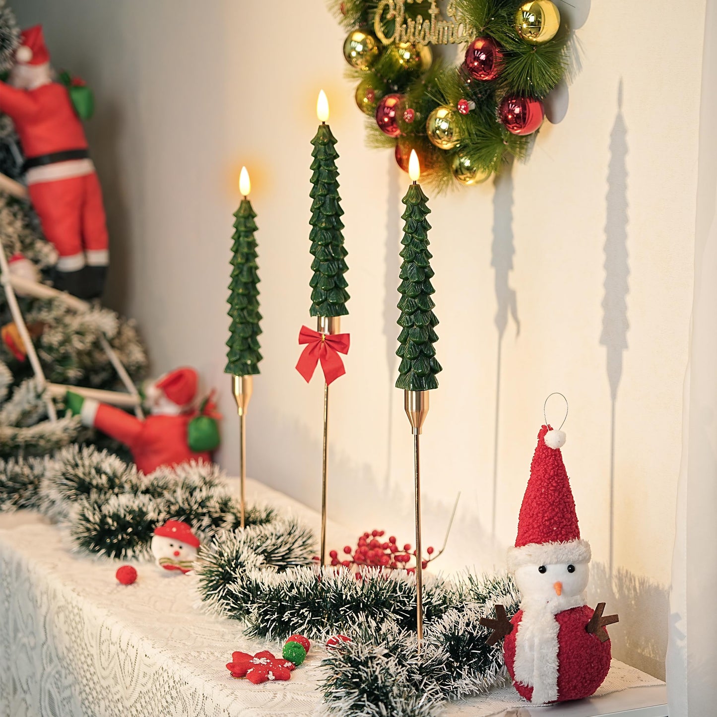 Christmas Tree LED Candles – Real Wax, Flickering Flame, Safe & Cozy Holiday Décor