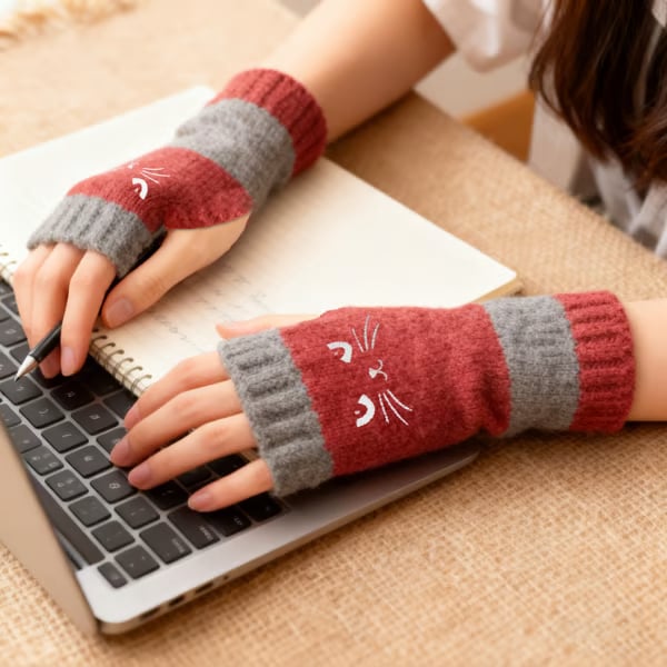 Last Day 49% OFF🔥 Stay Warm & Stay Cute — Cat Embroidery Fingerless Gloves 😺🧤
