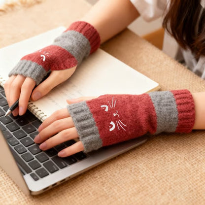 Last Day 49% OFF🔥 Stay Warm & Stay Cute — Cat Embroidery Fingerless Gloves 😺🧤