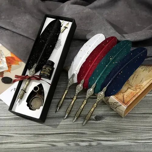 Last Day 49% OFF 🔥Handcrafted Goose Quill Calligraphy Pen Set with Vintage Display Stand