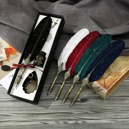 Last Day 49% OFF 🔥Handcrafted Goose Quill Calligraphy Pen Set with Vintage Display Stand