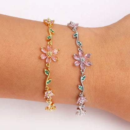 Last Day 49% OFF🔥Luxury Pink Zircon Flower Bracelet For Women Girls 🌸