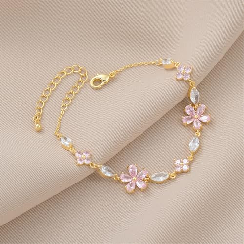 Last Day 49% OFF🔥 Pink Crystal Cherry Blossom Flower Chain Bracelet🌸📿