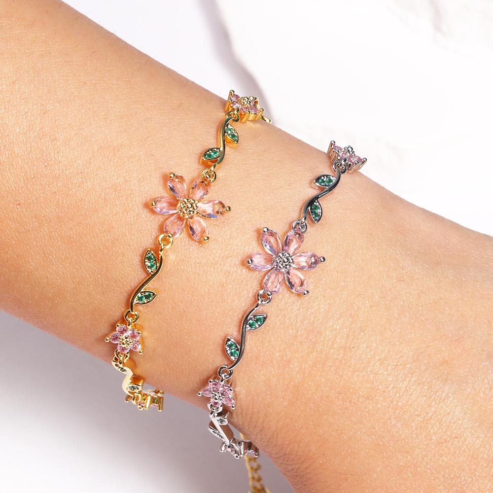 Last Day 49% OFF🔥Luxury Pink Zircon Flower Bracelet For Women Girls 🌸