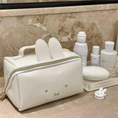 Kawaii Miffy PU Leather Waterproof Pencil Case – Cute Portable Makeup & Stationery Storage Bag