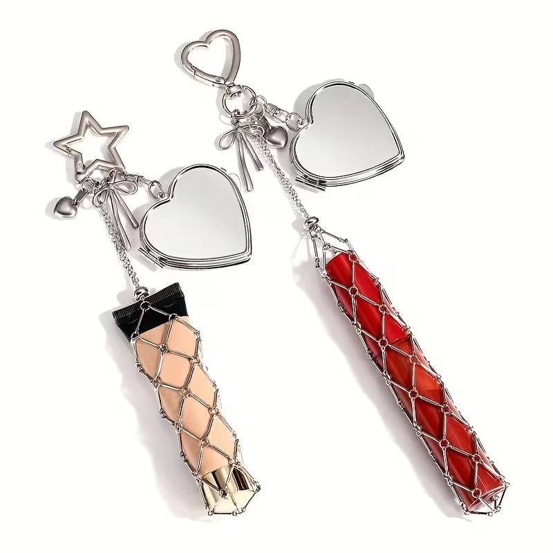 🔥LAST DAY 49% OFF💄Lipstick Holder Keychain with Mirror & Bling Charms
