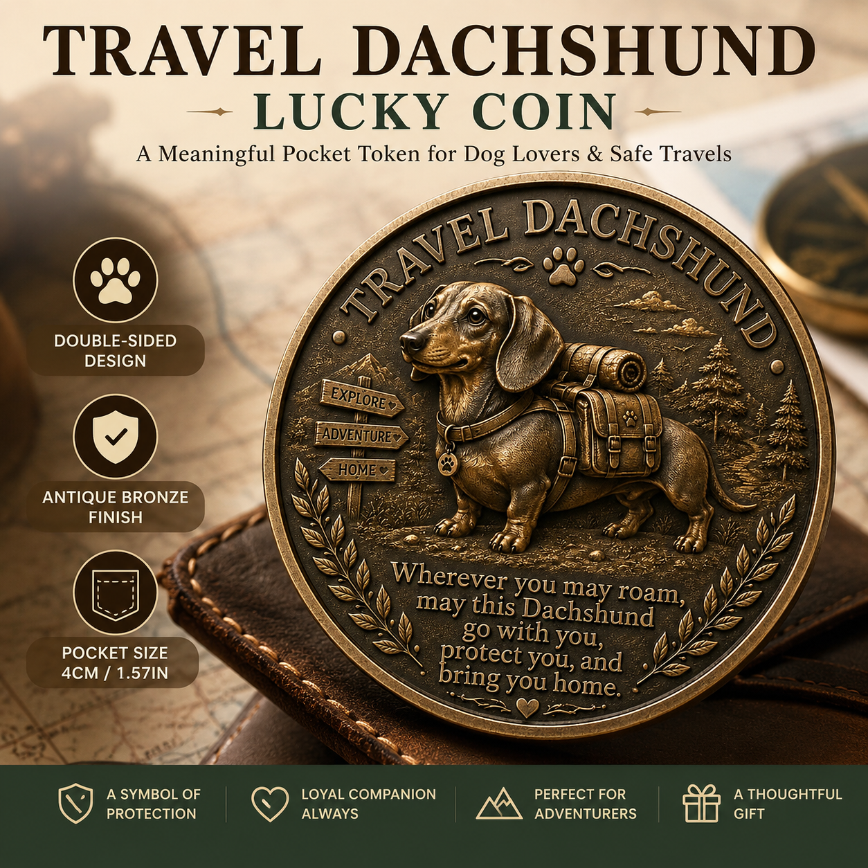 Carry a Lucky Dachshund Everywhere 🐾 | Pocket Coin for Safe Travels
