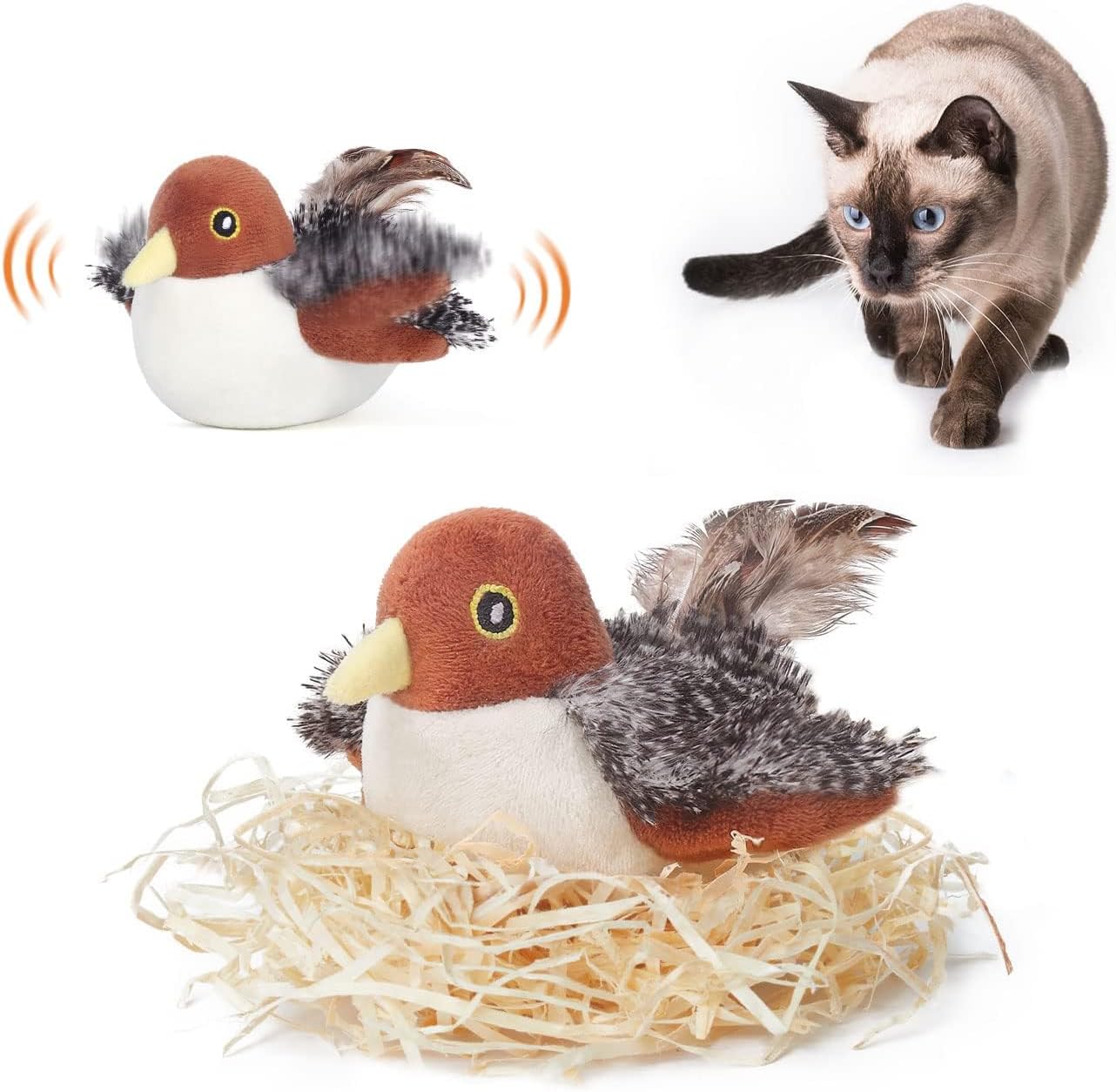 🐦Flapping Bird Cat Toy — Rechargeable, Chirping & Touch — Activated