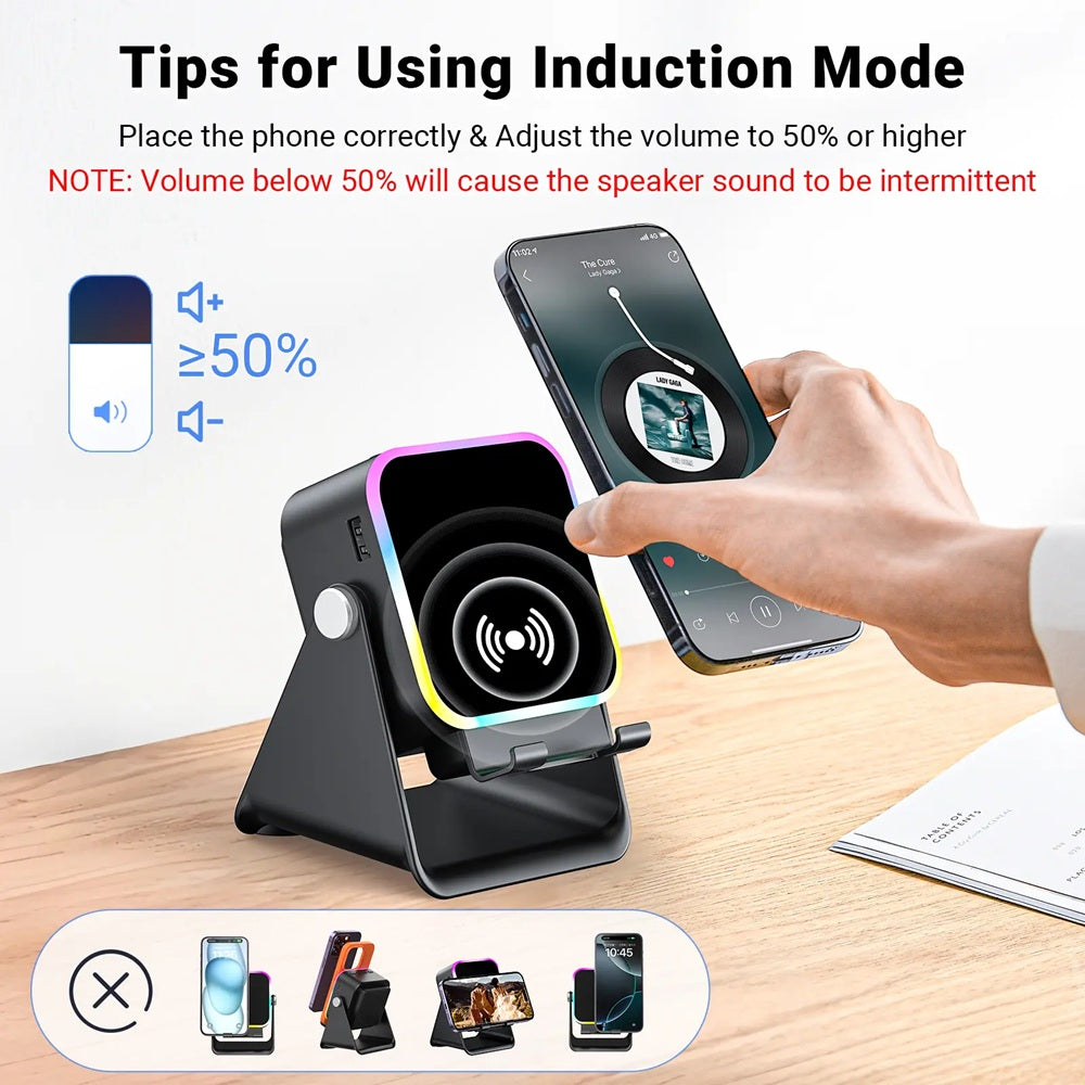 🔥 Last Day 49% OFF – Wireless Induction Bluetooth Speaker with Adjustable Phone Stand