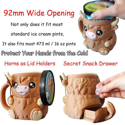 🔥Highland Cow Ice Cream Pint Holder Rack