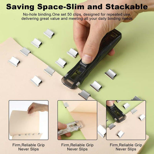 LAST DAY 49% OFF🔥 Portable Binder Clip Stapler- Includes 50 reusable clips
