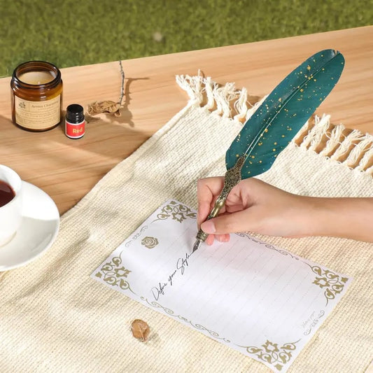 Last Day 49% OFF 🔥Handcrafted Goose Quill Calligraphy Pen Set with Vintage Display Stand