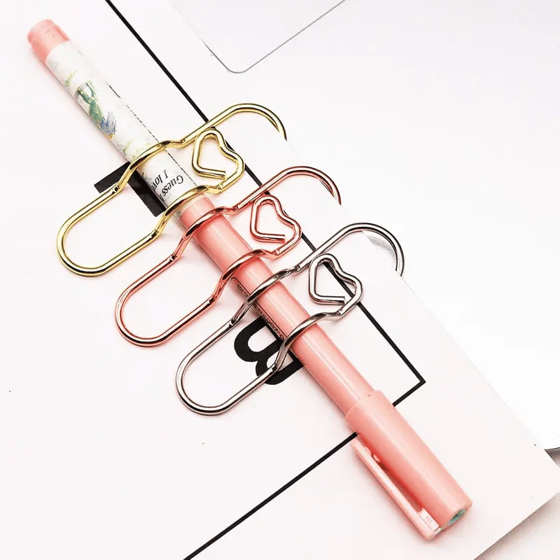 🔥6Pcs 3 Colors Heart Pen Clip-—Multifunctional Rose Gold Silver Carbon Steel Paperclip