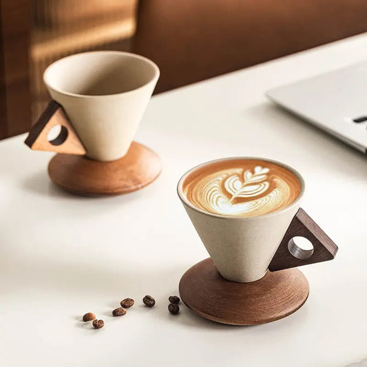 🔥Last Day 49% OFF – Vintage Cone Porcelain Coffee Cup with Wooden Base☕