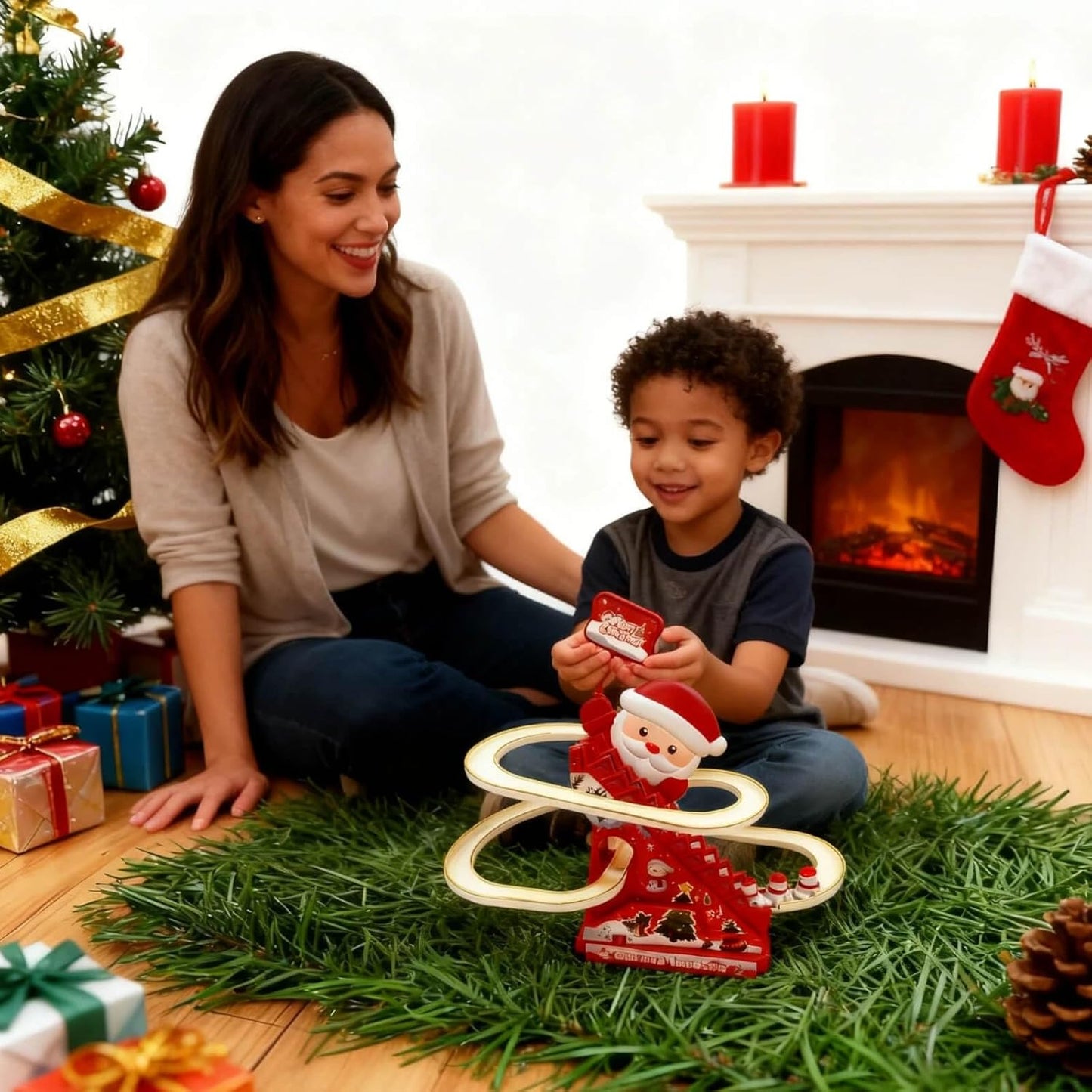 🎅🛷49% OFF SALE - Magical Musical Santa Race Track - Electric Climbing Stairs & Slide Toy