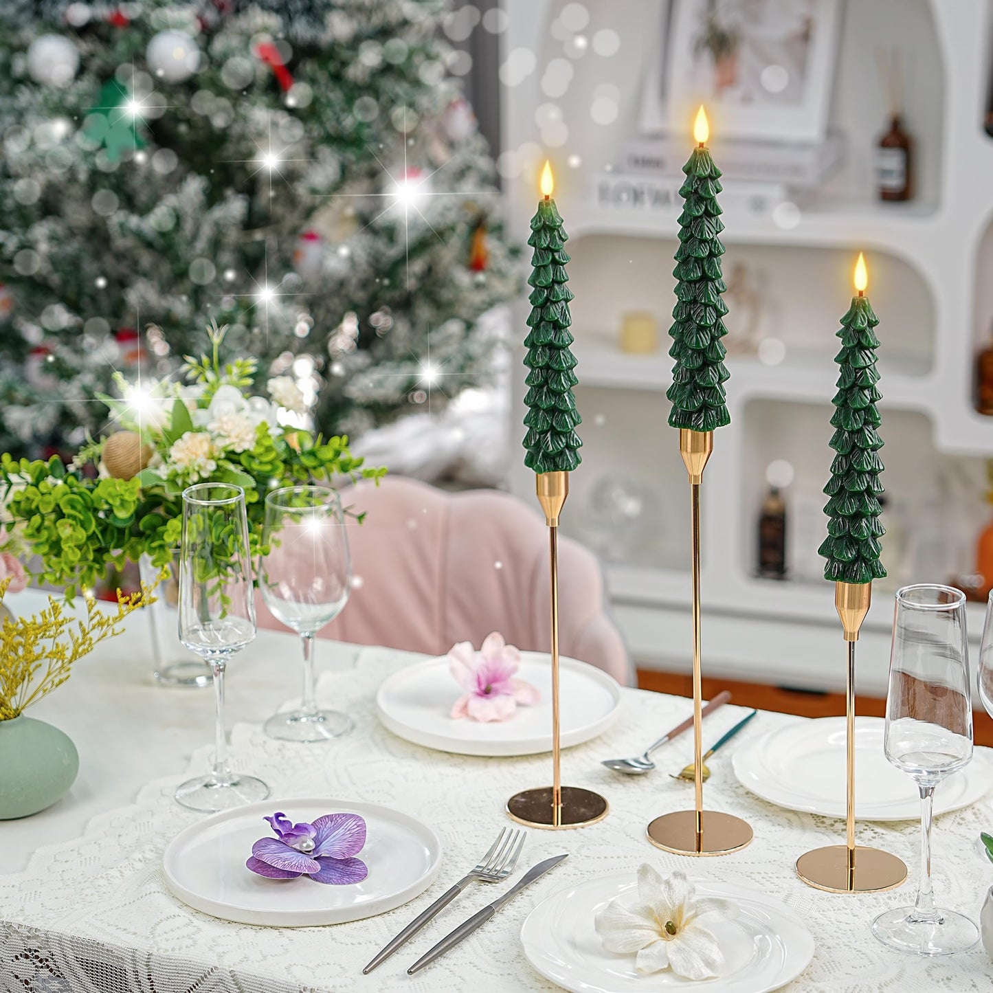 Christmas Tree LED Candles – Real Wax, Flickering Flame, Safe & Cozy Holiday Décor