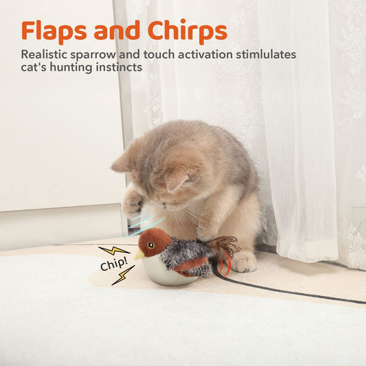 🐦Flapping Bird Cat Toy — Rechargeable, Chirping & Touch — Activated