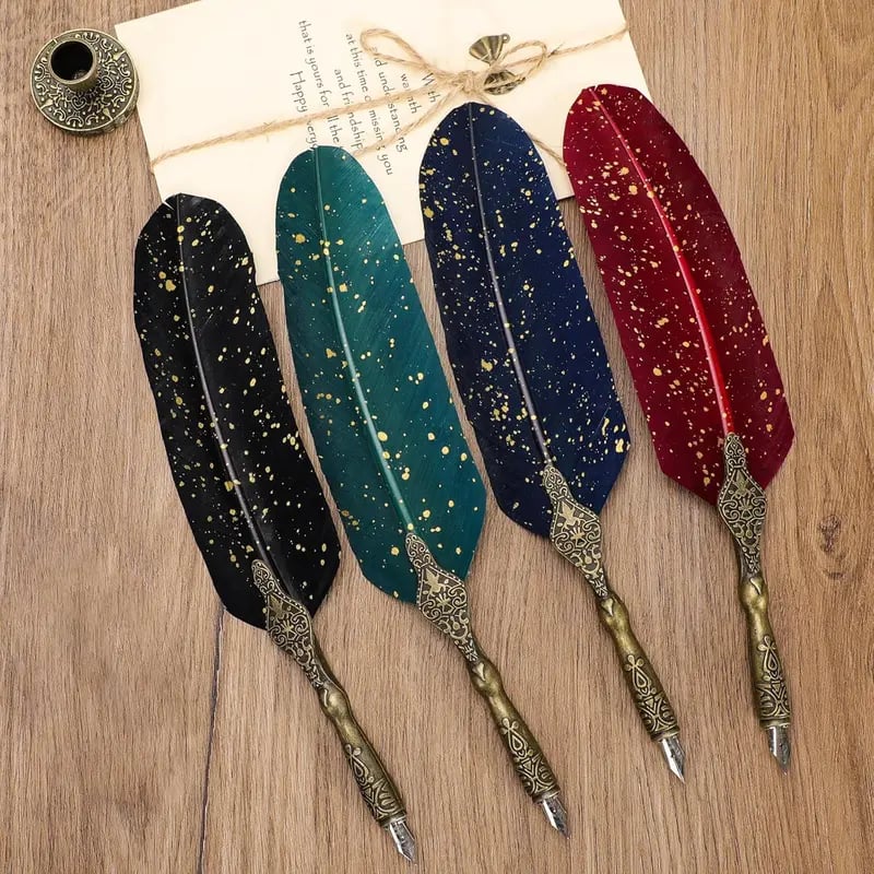 Last Day 49% OFF 🔥Handcrafted Goose Quill Calligraphy Pen Set with Vintage Display Stand