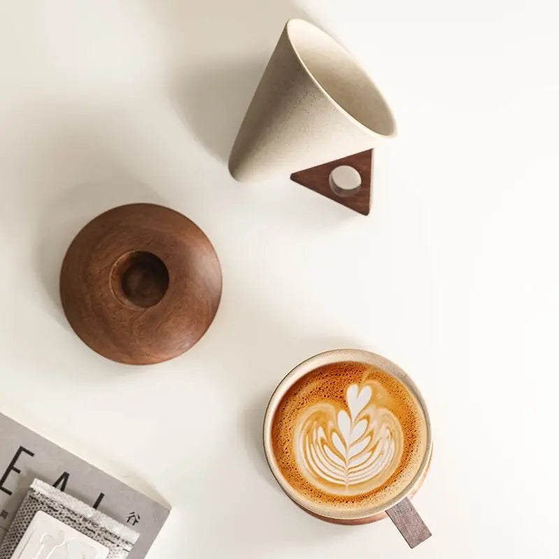 🔥Last Day 49% OFF – Vintage Cone Porcelain Coffee Cup with Wooden Base☕