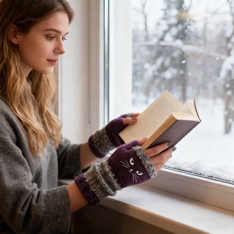 Last Day 49% OFF🔥 Stay Warm & Stay Cute — Cat Embroidery Fingerless Gloves 😺🧤