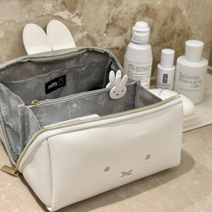 Kawaii Miffy PU Leather Waterproof Pencil Case – Cute Portable Makeup & Stationery Storage Bag