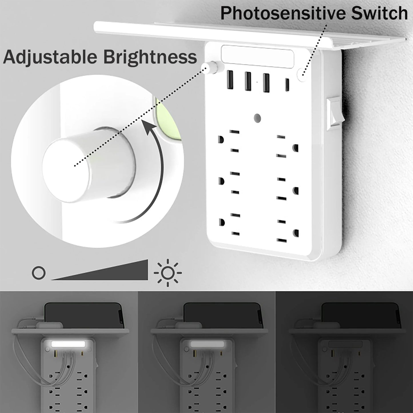 Wall Outlet Extender with Shelf Night