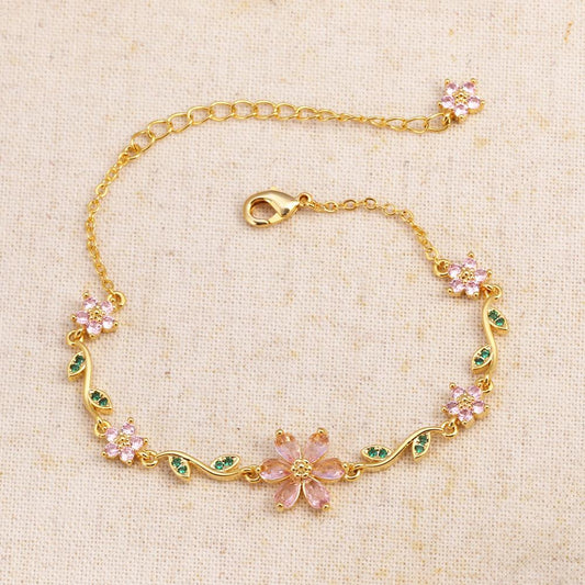 Last Day 49% OFF🔥Luxury Pink Zircon Flower Bracelet For Women Girls 🌸