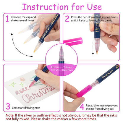 Last Day 49% OFF🔥Outline Shimmer Marker Set – Double-Line Glitter Pens🎨