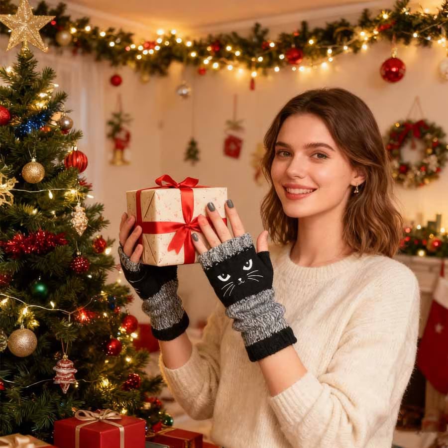 Last Day 49% OFF🔥 Stay Warm & Stay Cute — Cat Embroidery Fingerless Gloves 😺🧤