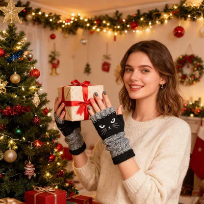 Last Day 49% OFF🔥 Stay Warm & Stay Cute — Cat Embroidery Fingerless Gloves 😺🧤