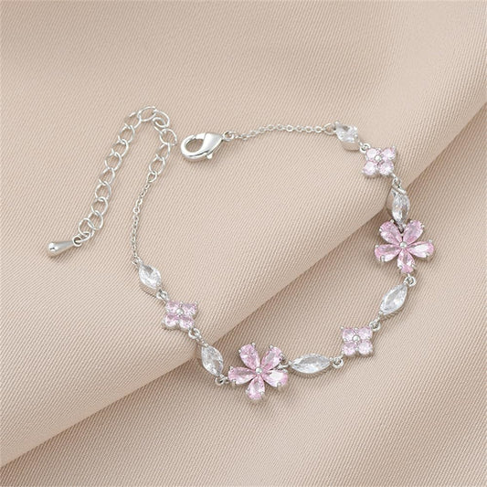 Last Day 49% OFF🔥 Pink Crystal Cherry Blossom Flower Chain Bracelet🌸📿