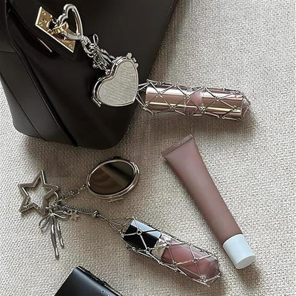 🔥LAST DAY 49% OFF💄Lipstick Holder Keychain with Mirror & Bling Charms