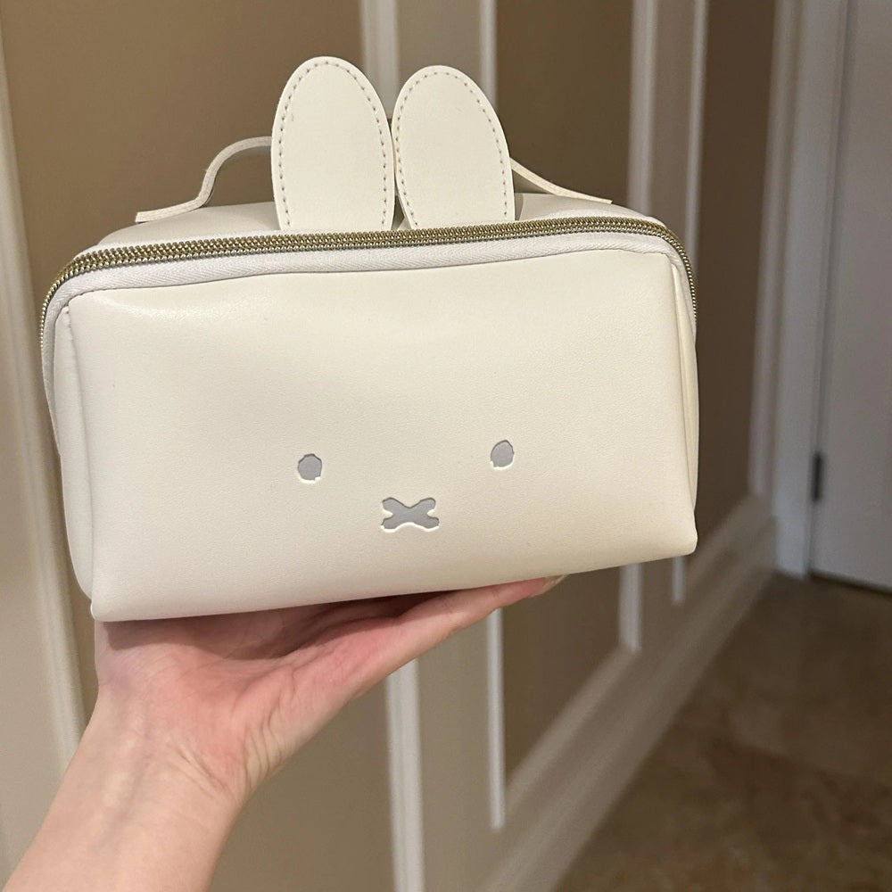 Kawaii Miffy PU Leather Waterproof Pencil Case – Cute Portable Makeup & Stationery Storage Bag