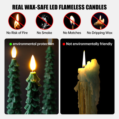 Christmas Tree LED Candles – Real Wax, Flickering Flame, Safe & Cozy Holiday Décor