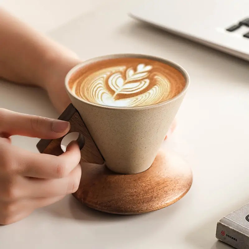 🔥Last Day 49% OFF – Vintage Cone Porcelain Coffee Cup with Wooden Base☕