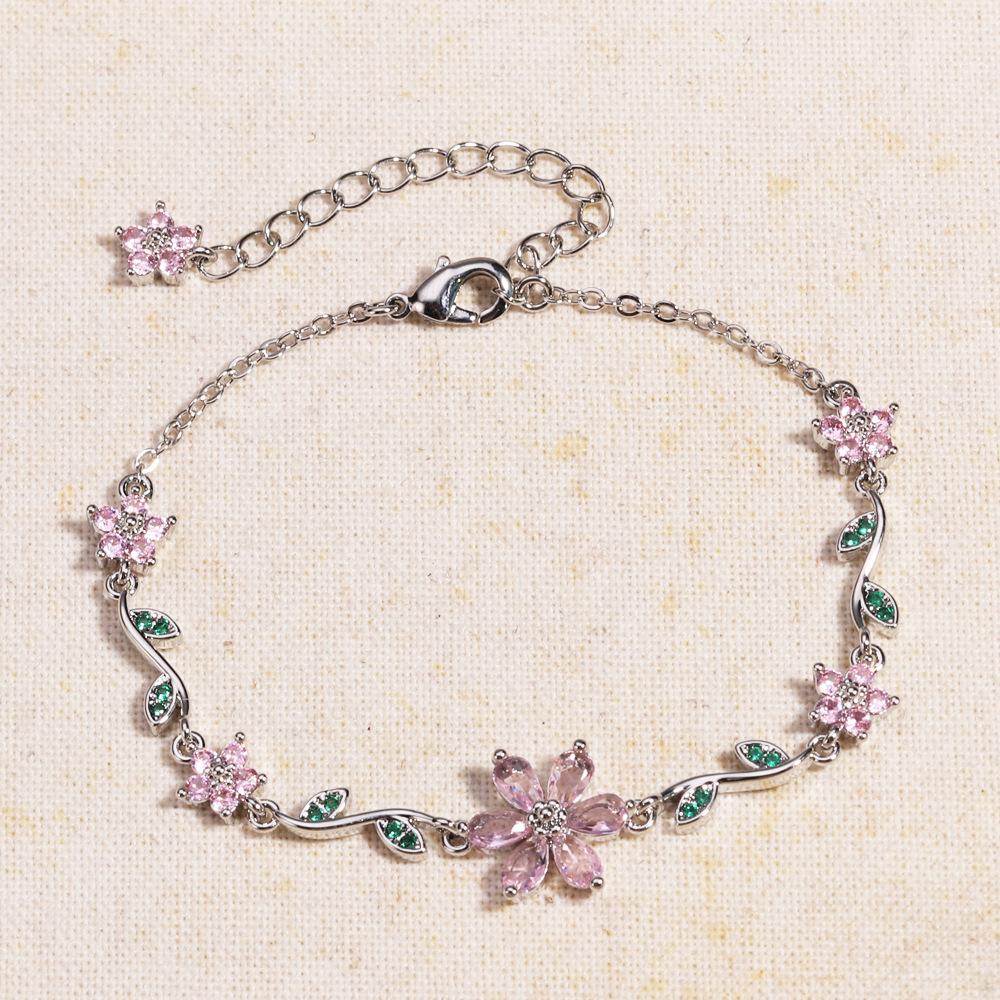Last Day 49% OFF🔥Luxury Pink Zircon Flower Bracelet For Women Girls 🌸