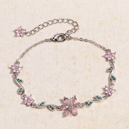 Last Day 49% OFF🔥Luxury Pink Zircon Flower Bracelet For Women Girls 🌸