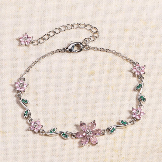 Last Day 49% OFF🔥Luxury Pink Zircon Flower Bracelet For Women Girls 🌸