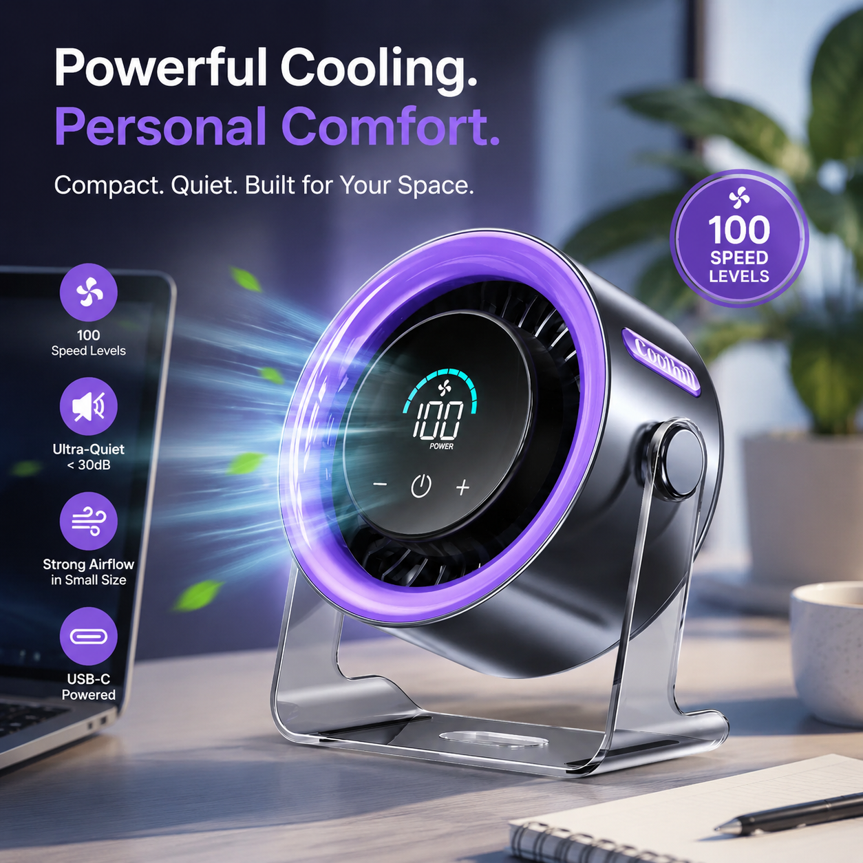 Powerful Cooling Desktop Fan with LED Display — Perfect for Home & Office 🌬️