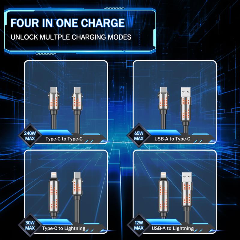 ⚡MAX 240W 4-in-1 Fast Charging Cable – One Cable for All Devices