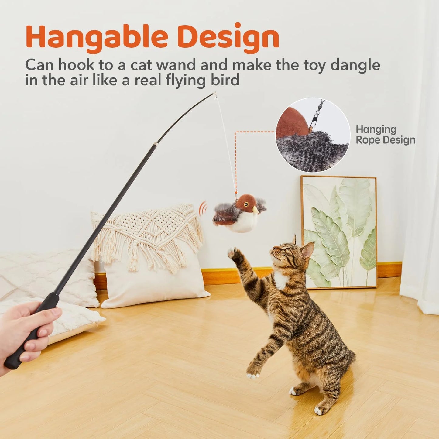 🐦Flapping Bird Cat Toy — Rechargeable, Chirping & Touch — Activated