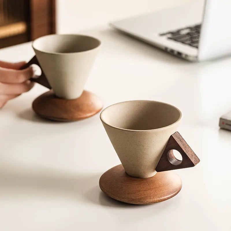 🔥Last Day 49% OFF – Vintage Cone Porcelain Coffee Cup with Wooden Base☕
