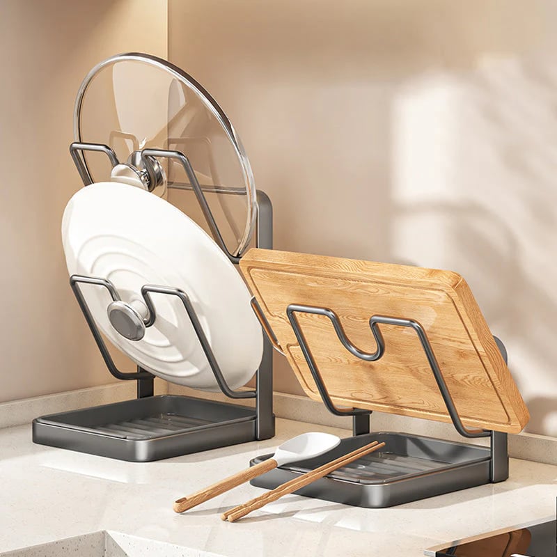 Last Day 49% OFF🔥Kitchen Pot Lid Storage Rack – Vertical Organizer with Drain Tray