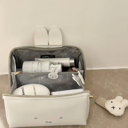 Kawaii Miffy PU Leather Waterproof Pencil Case – Cute Portable Makeup & Stationery Storage Bag