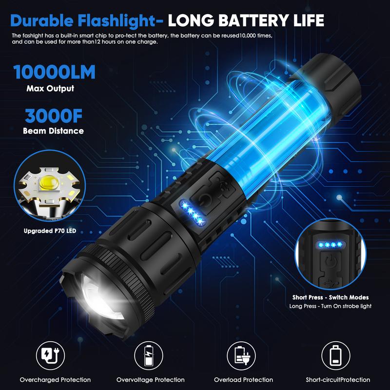 LED Rechargeable Tactical Laser Flashlight High Lumens🔦