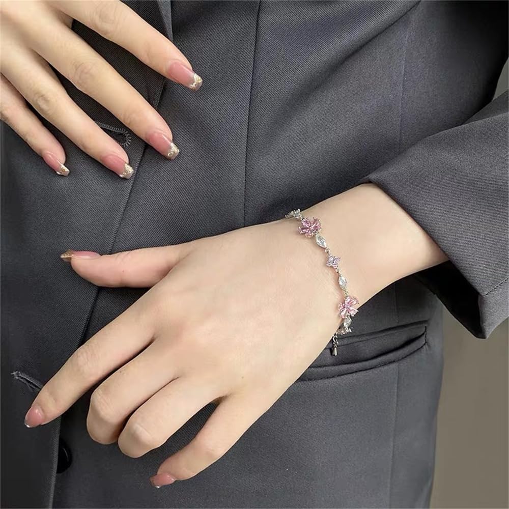 Last Day 49% OFF🔥 Pink Crystal Cherry Blossom Flower Chain Bracelet🌸📿