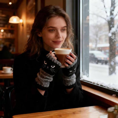 Last Day 49% OFF🔥 Stay Warm & Stay Cute — Cat Embroidery Fingerless Gloves 😺🧤