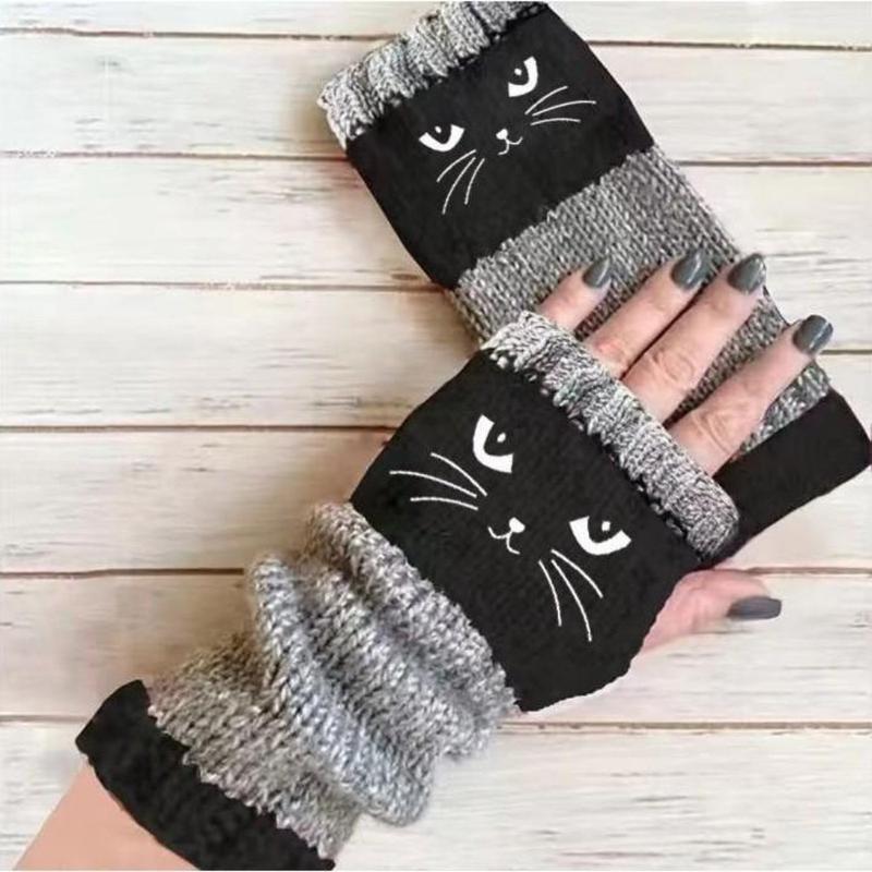 Last Day 49% OFF🔥 Stay Warm & Stay Cute — Cat Embroidery Fingerless Gloves 😺🧤
