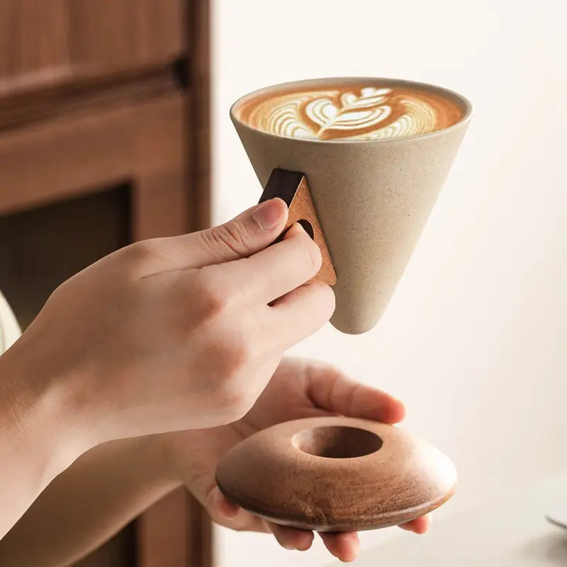 🔥Last Day 49% OFF – Vintage Cone Porcelain Coffee Cup with Wooden Base☕